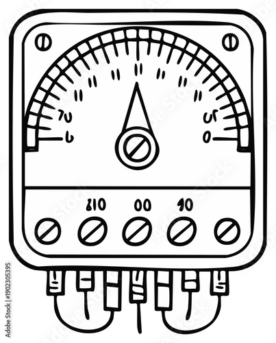 Analog Panel Meter Hand Drawn Illustration with Electrical Connections
