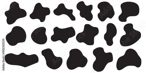 Organic amoeba blob shape vector illustration set Abstract irregular form Flat style Fluid for design and paint Simple amoeba shape Asymmetric spot Clipart of bubble blotch, deform drip