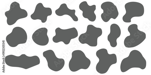 Organic amoeba blob shape vector illustration set Abstract irregular form Flat style Fluid for design and paint Simple amoeba shape Asymmetric spot Clipart of bubble blotch, deform drip