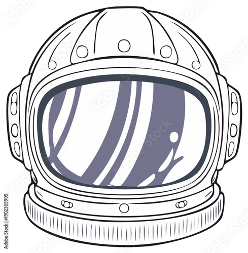 Detailed outline drawing of a classic astronaut helmet with a reflective visor for space exploration designs