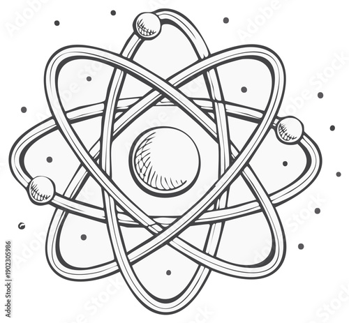 Retro Atom Illustration: Science Icon with Orbiting Electrons