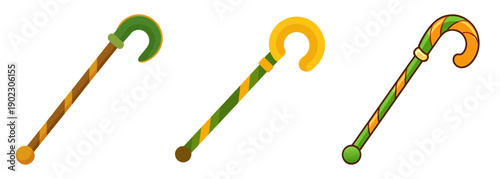 Three colorful leprechaun candy canes isolated on white