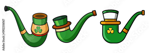 Three festive green leprechaun pipes for st. patrick's day celebrations