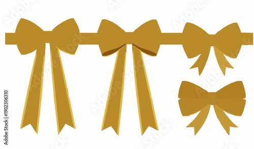 Luxury gold ribbon bow vector set satin cartoon bows isolated on white background