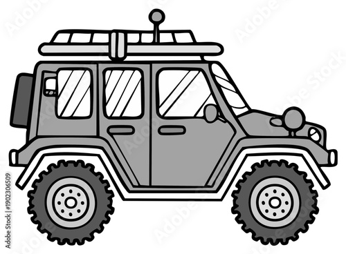 Cartoon Style Off-Road Vehicle with Roof Rack and Spare Tire