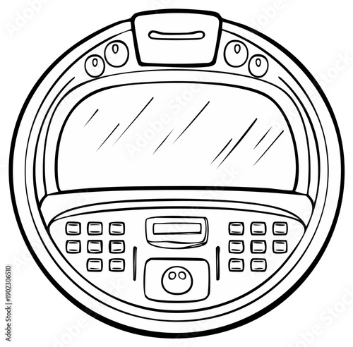 Abstract, stylized vector illustration of a car dashboard with a circular design