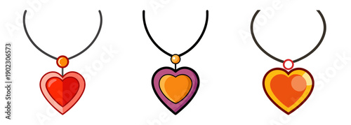 Assortment of colorful heart pendants on necklaces abstract art