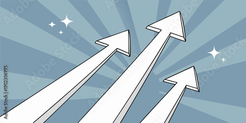 Three white arrows pointing upwards with starburst background