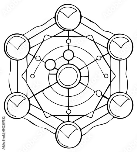Hexagon Spiritual Symbol Graphic: Geometric Arrangement of Circles and Lines