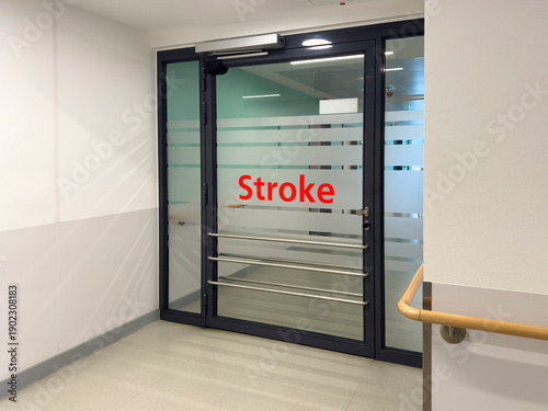 Entrance door to a stroke department in a hospital.