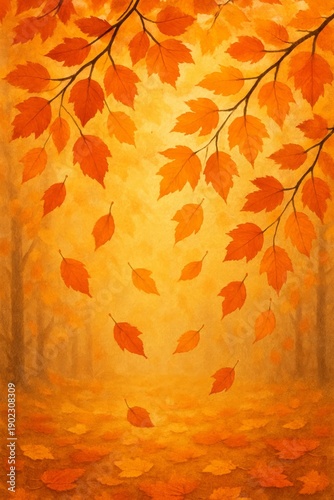 Autumnal Branches Leaves in shades of red orange and yellow fall