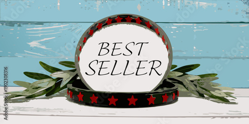 A decorative easter egg with a best seller inscription and laurel leaves