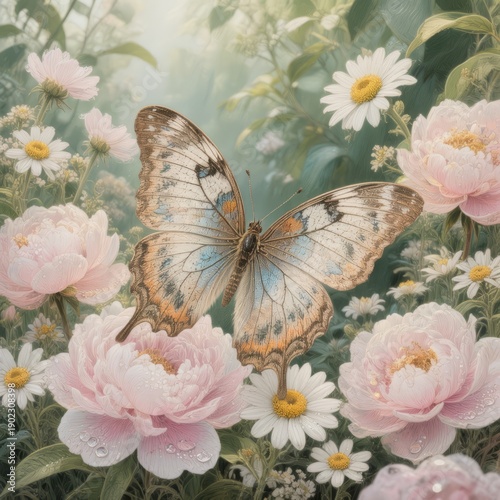 Blooming Butterfly An illustration of a butterfly surrounded by