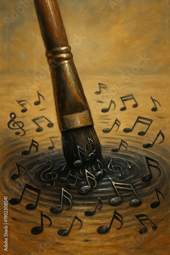 Brush Dipped in Notes A brush dipped into a pool of liquid music
