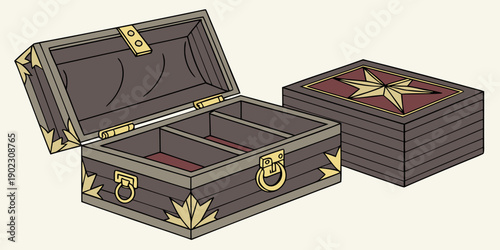 Open and closed treasure chests with gold accents
