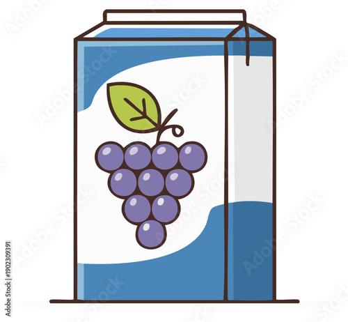 Cartoon Grape Juice Box Illustration Purple Grapes and Green Leaf Refreshing Beverage Drink Cartoon Vector