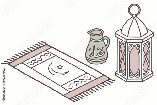 A collection of vintage items including a lantern, a bottle, and a document isolated on transparent background, isolated on white background, Vector