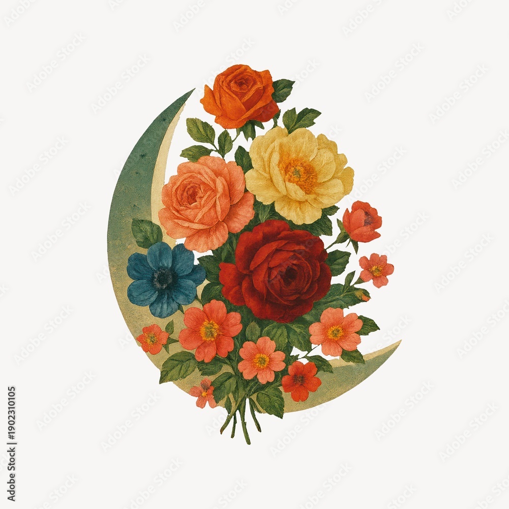 Obraz premium Floral crescent moon art.