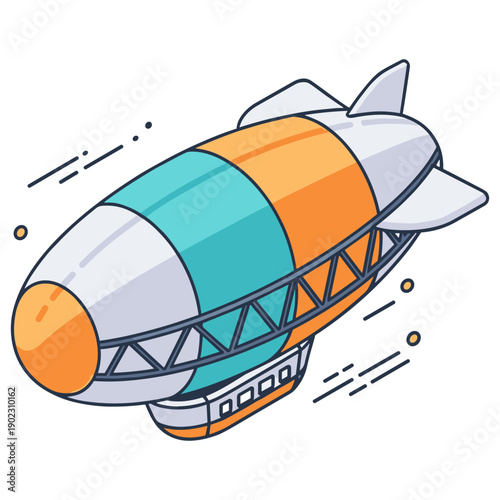 Colorful cartoon airship with orange and turquoise panels. No editable stroke