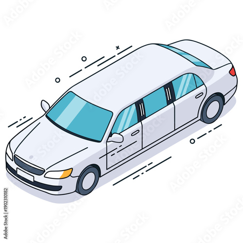 White stretch limousine in motion art with emphasis on sleek design. No editable stroke