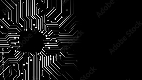 Circuit board pattern on black background