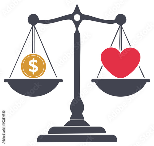 Heart and Money on Scales Balancing Wealth with Health Value