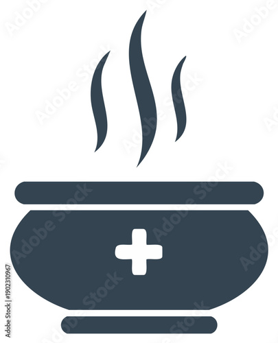 Steaming bowl of medicinal soup with a health cross symbol vector icon