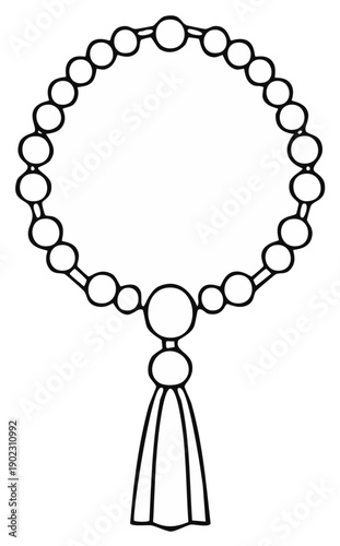 Simple Outline Drawing of Prayer Beads with Tassel