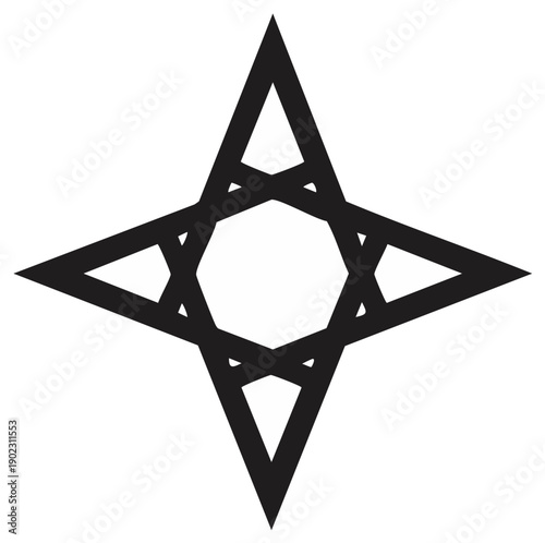 Geometric eight pointed star symbol with an octagon center vector icon
