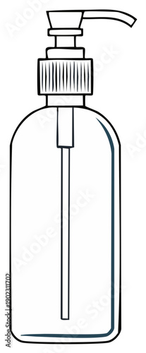 Line art illustration of a generic pump dispenser bottle for soap lotion or sanitizer