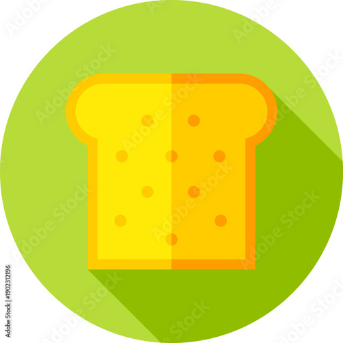 Crisp toasted bread slice with tiny dotted texture on lively green circular background, versatile breakfast toast icon in clean flat food illustration

