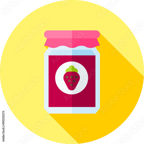 Strawberry Jam Jar Icon – Sweet Fruit Preserve Illustration for Breakfast Menus, Bakery Labels, Homemade Canning, Toast Spreads and Dessert Designs


