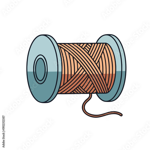 Spool of orange thread on a blue spool