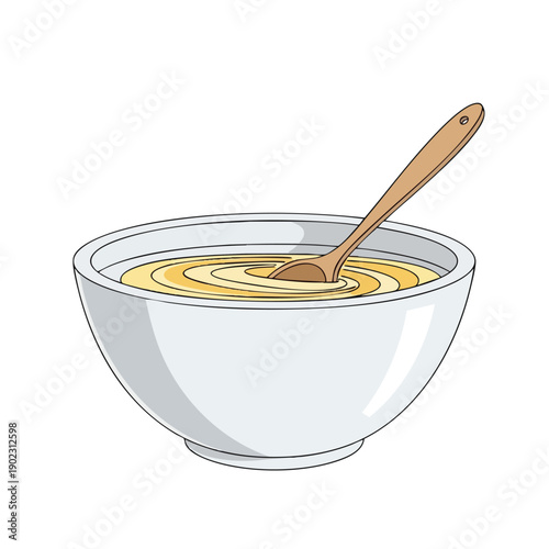 Bowl of Yellow Soup with Wooden Spoon