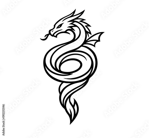 Elegant Dragon Line Art Logo for Luxury Branding and Tattoo Design