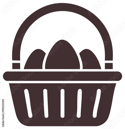 Brown basket filled with three eggs, graphic icon illustration