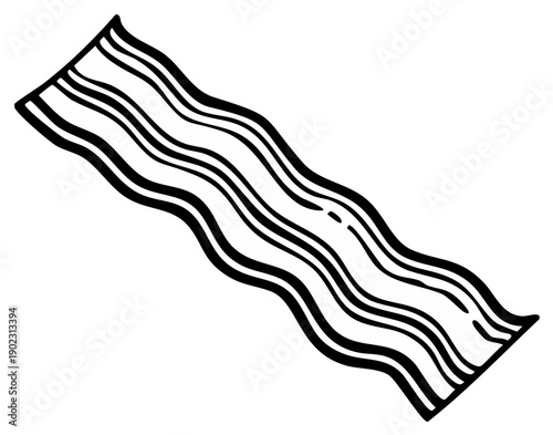 Monochrome Bacon Strip Wavy Illustration for Breakfast Food and Cooking Themes