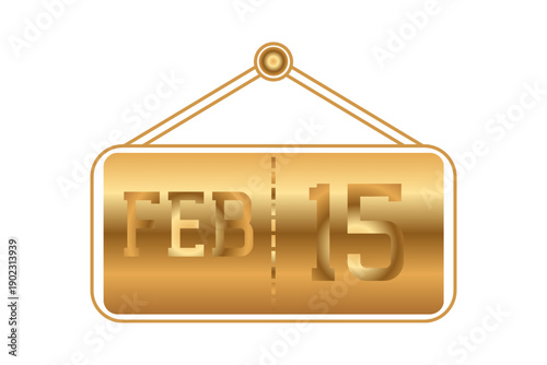 15 February calendar single day, week vector, illustration icon. golden and white color background calendar page vector for of the month February 15