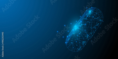 Abstract polygonal wireframe pill. Medical concept of health care technology. Graphic concept for your design