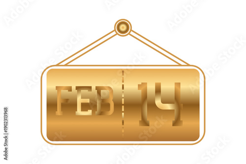 14 February calendar single day, week vector, illustration icon. golden and white color background calendar page vector for of the month February 14