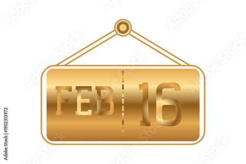 16 February calendar single day, week vector, illustration icon. golden and white color background calendar page vector for of the month February 16