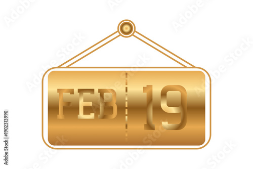 19 February calendar single day, week vector, illustration icon. golden and white color background calendar page vector for of the month February 19