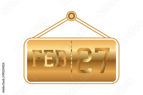 27 February calendar single day, week vector, illustration icon. golden and white color background calendar page vector for of the month February 27