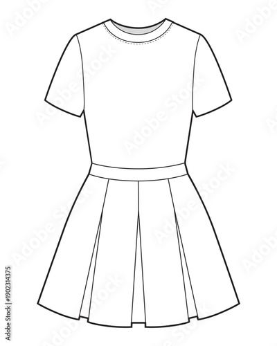 Women pleated tennis dress with round collar