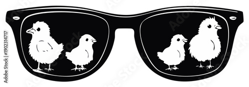 Cool Baby Chicks Reflected in Stylish Sunglasses Black and White Illustration