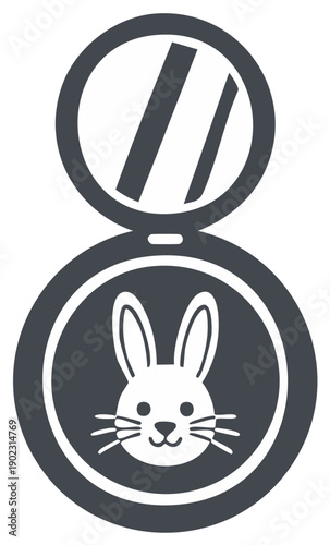 Round cosmetic mirror compact shows a rabbit head icon for a cute stylized design.