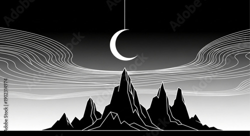 night landscape with mountains and moon