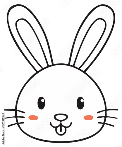Cute illustrated rabbit face with long ears and pink cheeks showing tongue