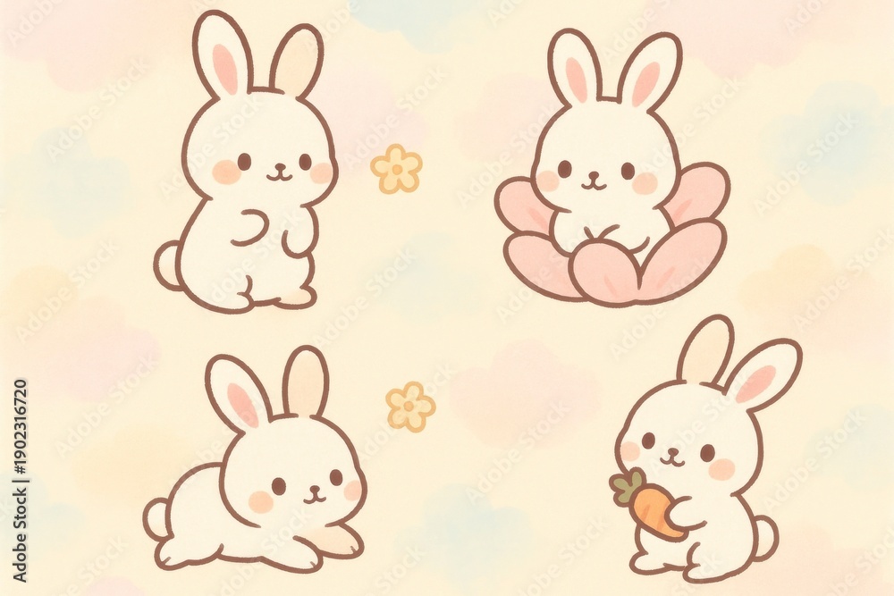Fototapeta premium Cute pastel bunny wallpaper.