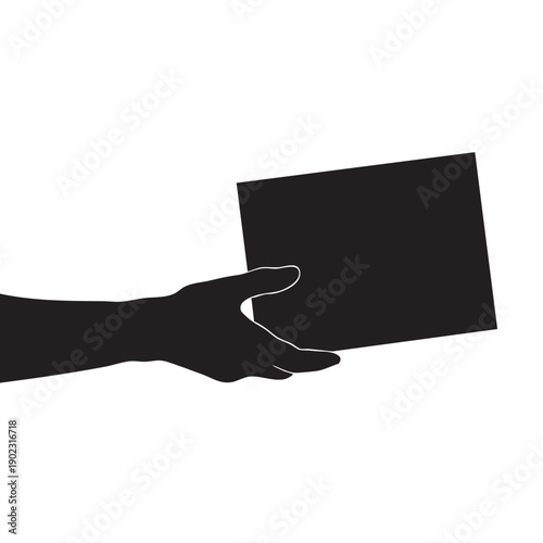 Delivery courier hand holding cardboard box package silhouette illustration isolated on white background symbol of postal shipping and transport service concept online shopping express distribution